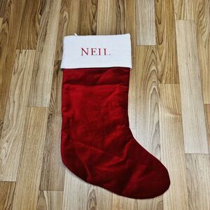 Pottery Barn NEIL Classic White Red Velvet Christmas Stocking Mono NWOT
